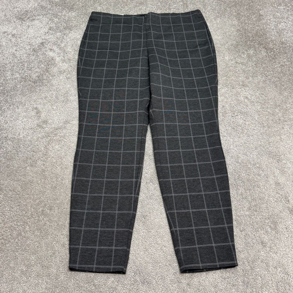 Calvin Klein Plaid Pull On Dress Trouser Women XL Grey Stretch Elastic Waist NWT